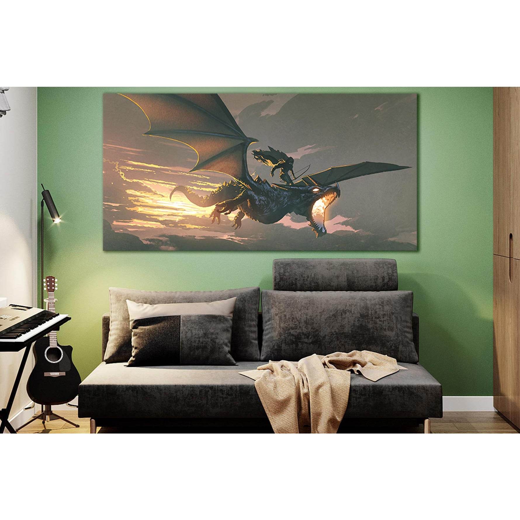 The Dragon Flying In The Sunset №SL1275 Ready to Hang Canvas Print