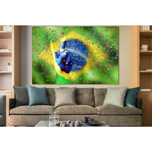 Brazil Flag On Hand №SL1167 Ready to Hang Canvas PrintCanvas art arrives ready to hang, with hanging accessories included and no additional framing required. Every canvas print is hand-crafted, made on-demand at our workshop and expertly stretched around
