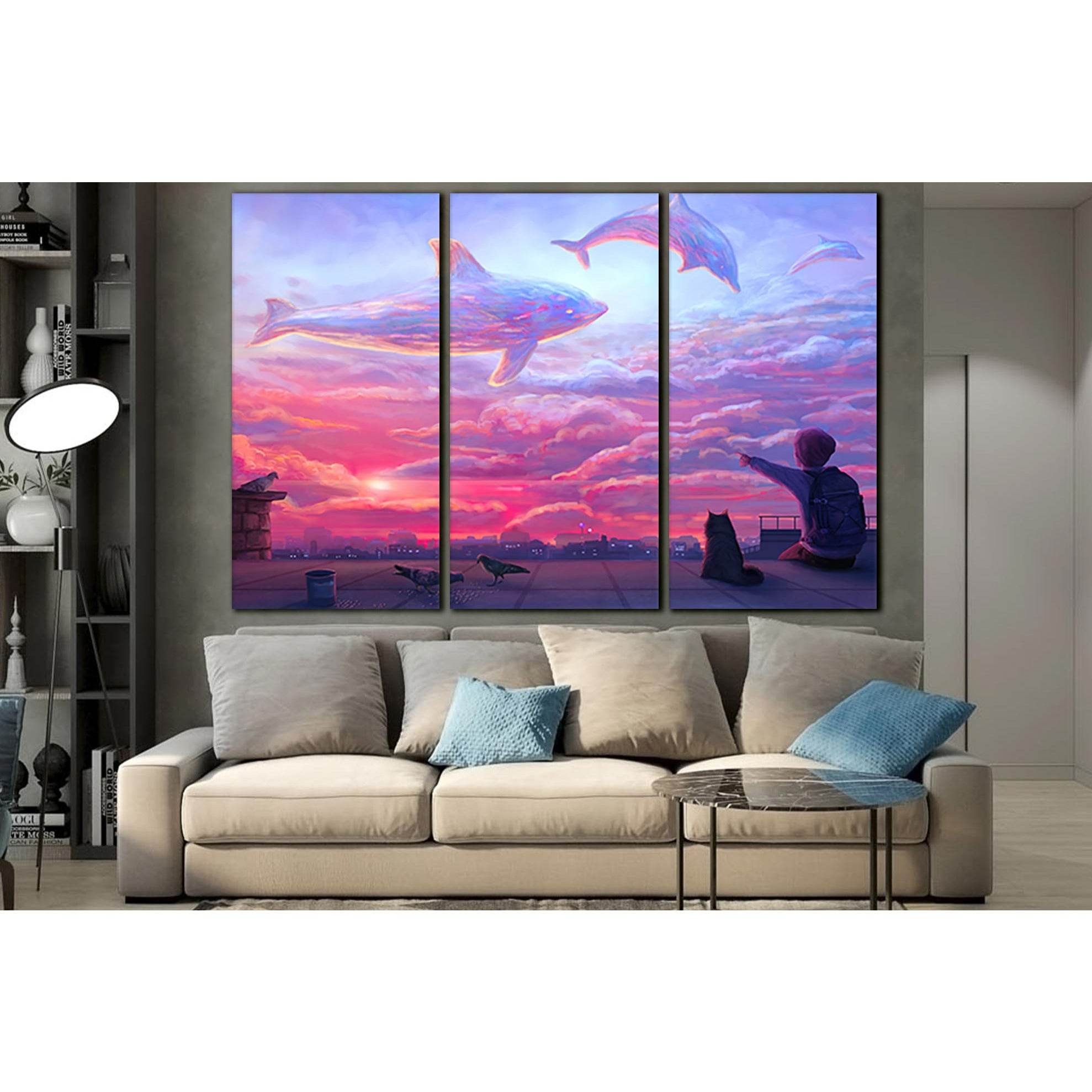 Boy Looking At Cloud Dolphins №SL1220 Ready to Hang Canvas Print