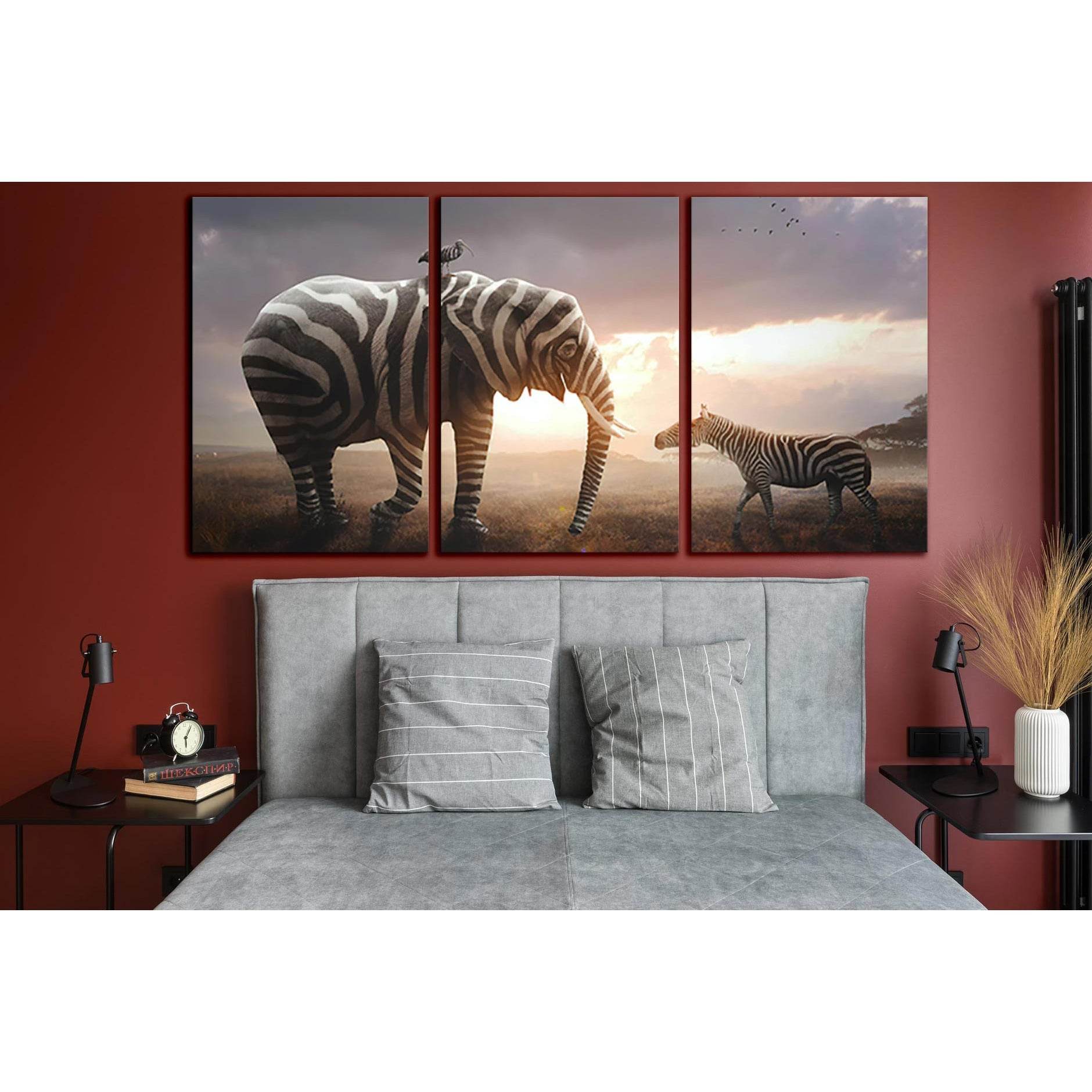 Elephant And Zebra Art №SL1530 Ready to Hang Canvas Print