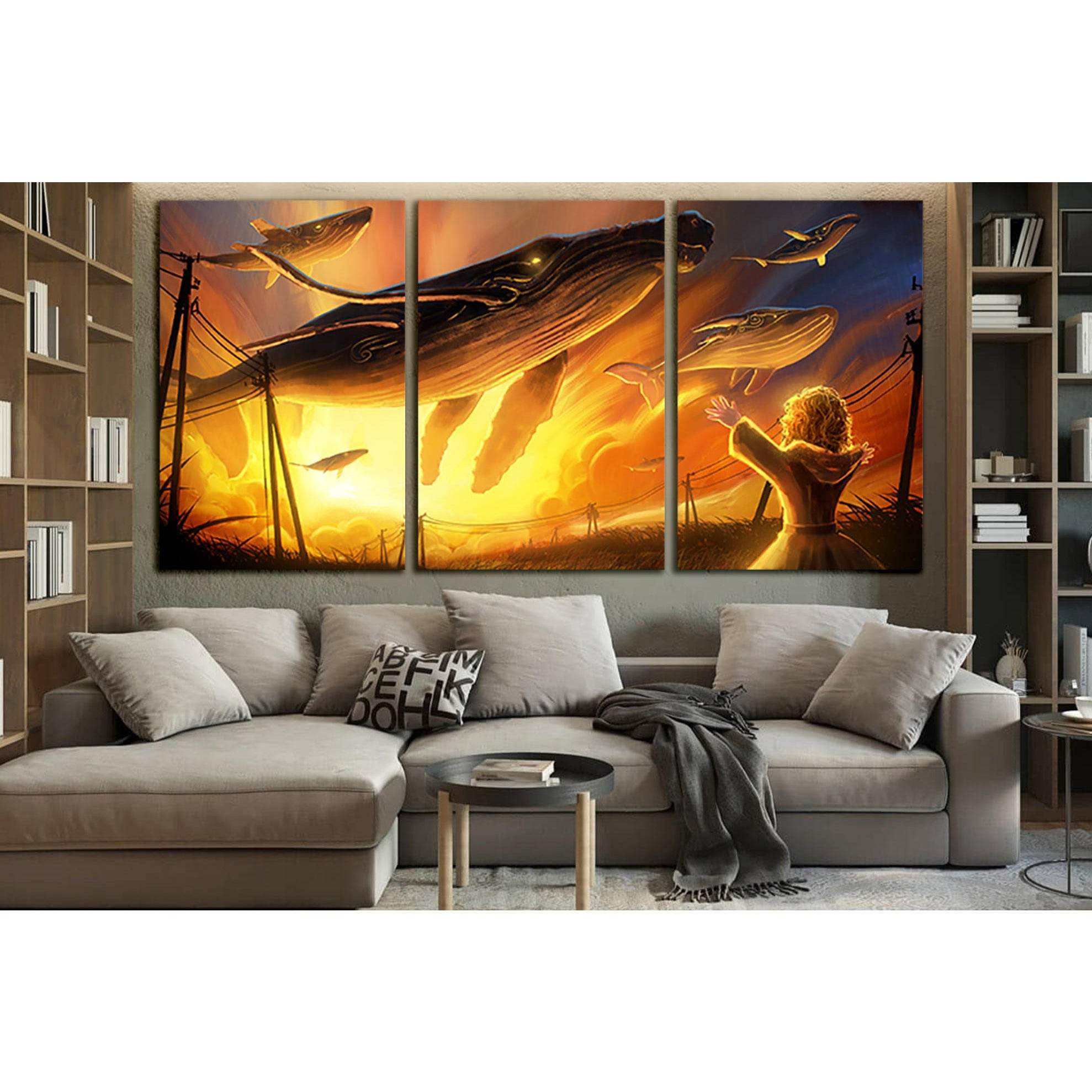 Boy And Huge Air Magic Whales №SL1247 Ready to Hang Canvas Print