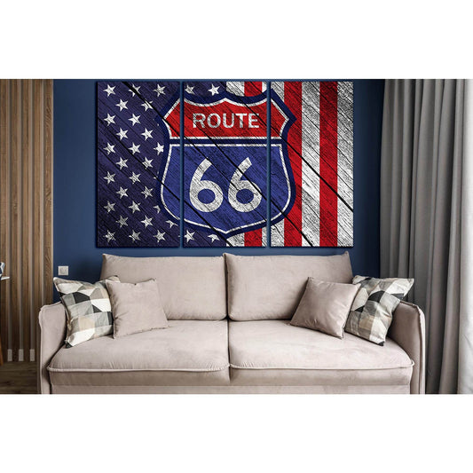 American Flag Route 66 On Old Wood №SL1201 Ready to Hang Canvas PrintCanvas art arrives ready to hang, with hanging accessories included and no additional framing required. Every canvas print is hand-crafted, made on-demand at our workshop and expertly st