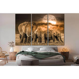 Savannah And Three Elephants №SL1553 Ready to Hang Canvas Print
