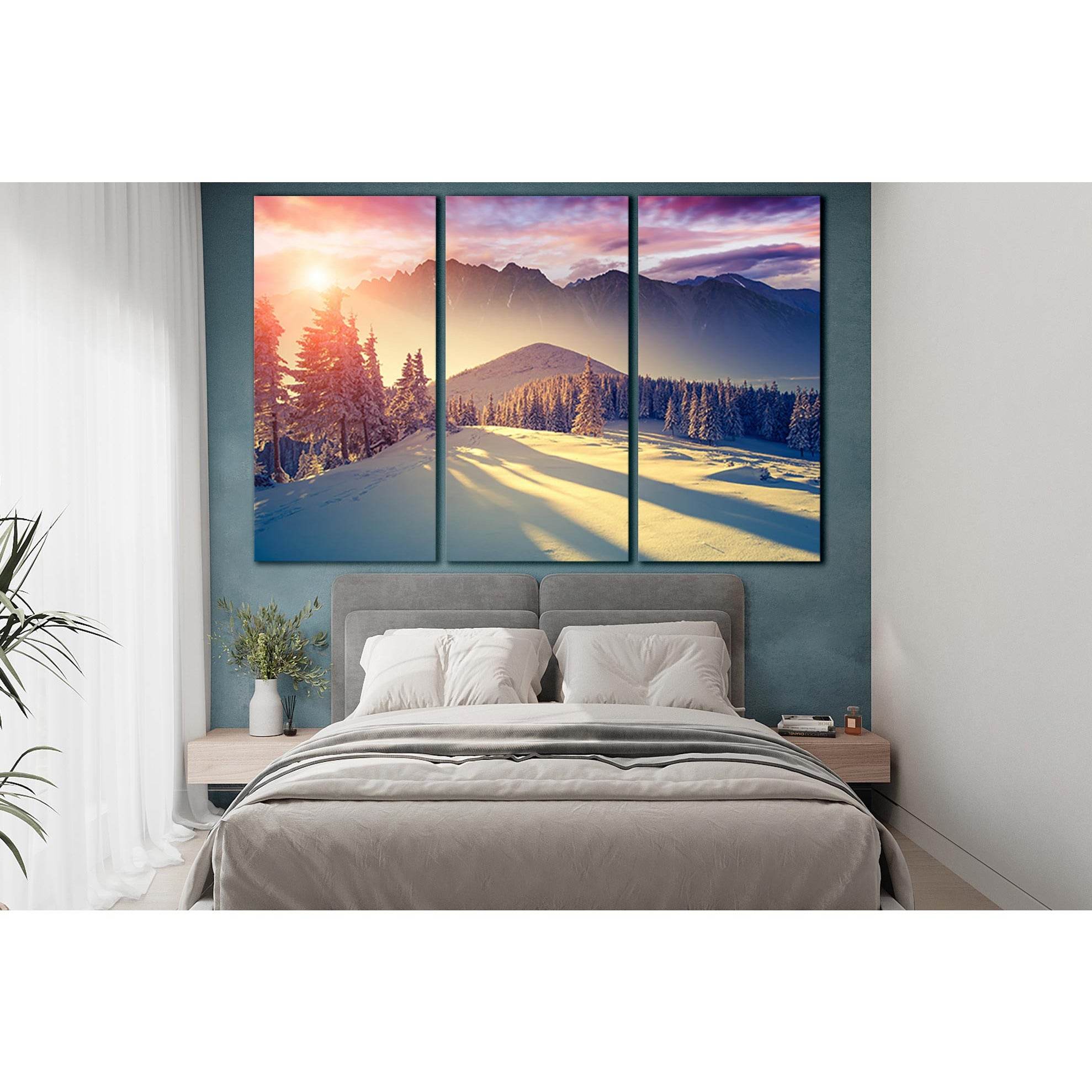 Winter Forest And Sunset In Mountains №SL1571 Ready to Hang Canvas Print