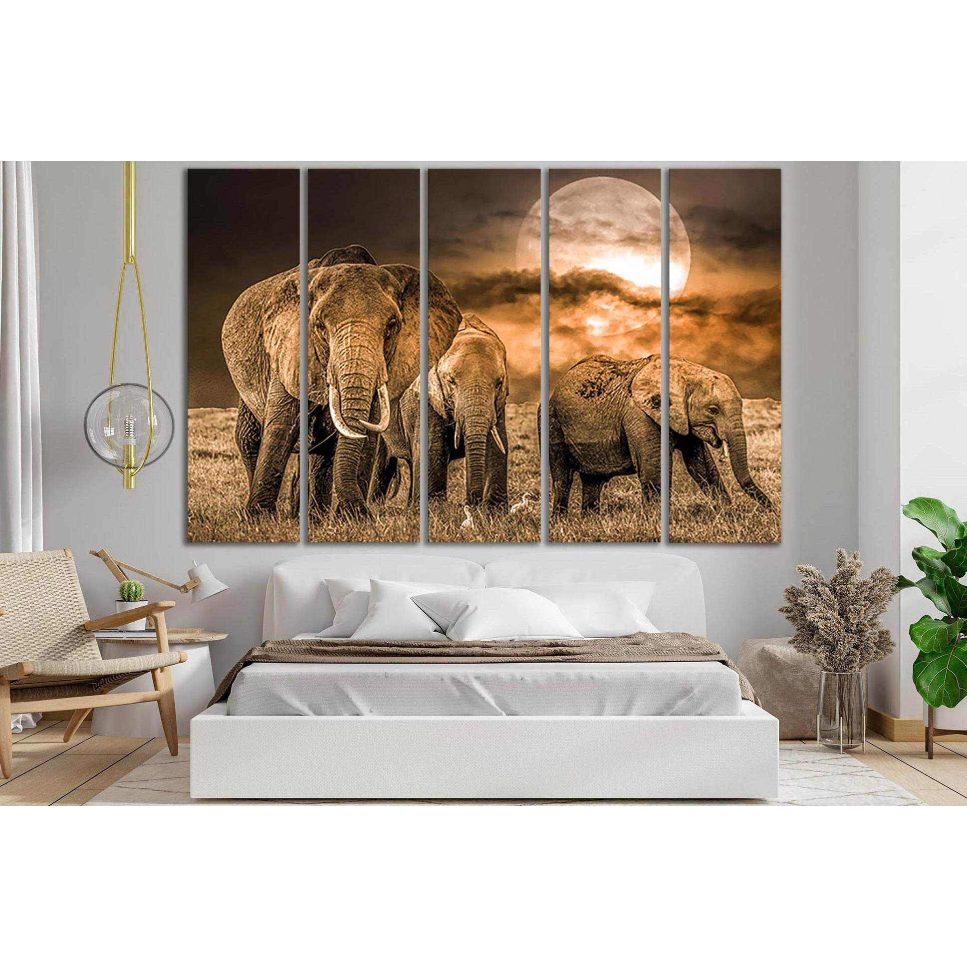 Savannah And Three Elephants №SL1553 Ready to Hang Canvas Print