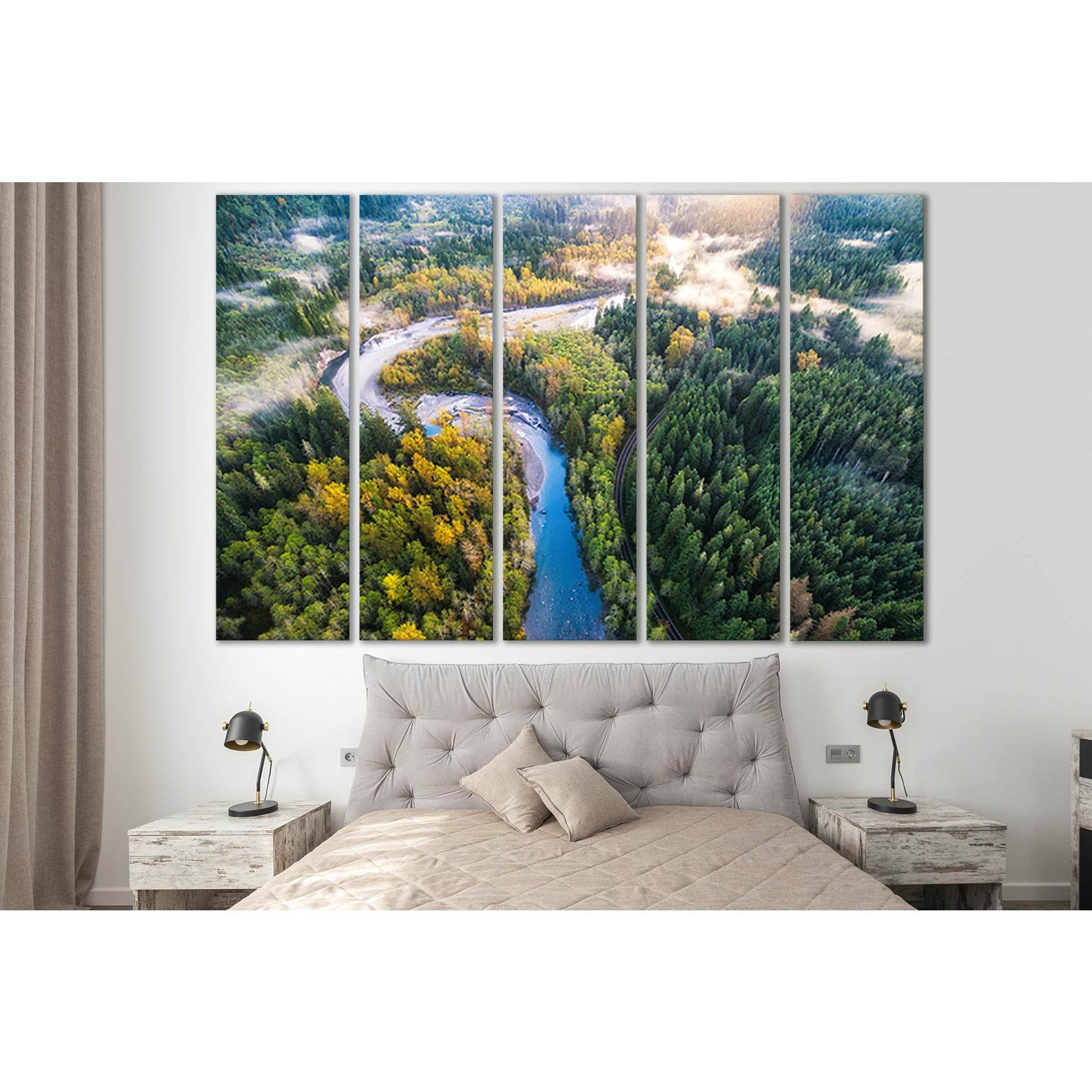 River In Forest Aerial View №SL1572 Ready to Hang Canvas Print