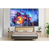 Girl Rides Technological Motorcycle №SL1236 Ready to Hang Canvas Print