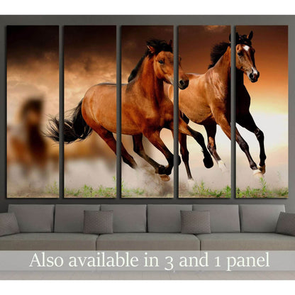 Two running horses canvas set №5000Canvas art arrives ready to hang, with hanging accessories included and no additional framing required. Every canvas print is hand-crafted, made on-demand at our workshop and expertly stretched around 100% North American