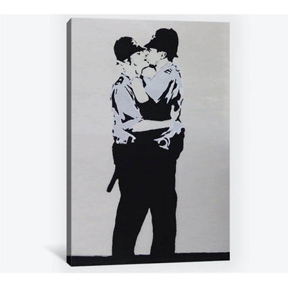 Banksy two policemen kissing - Ready to Hang Canvas PrintCanvas art arrives ready to hang, with hanging accessories included and no additional framing required. Every canvas print is hand-crafted, made on-demand at our workshop and expertly stretched arou