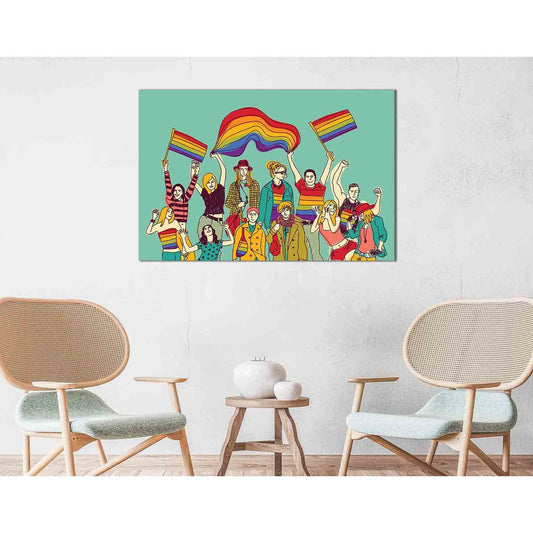 Gays and lesbians with rainbow flags №2143 Ready to Hang Canvas PrintCanvas art arrives ready to hang, with hanging accessories included and no additional framing required. Every canvas print is hand-crafted, made on-demand at our workshop and expertly st