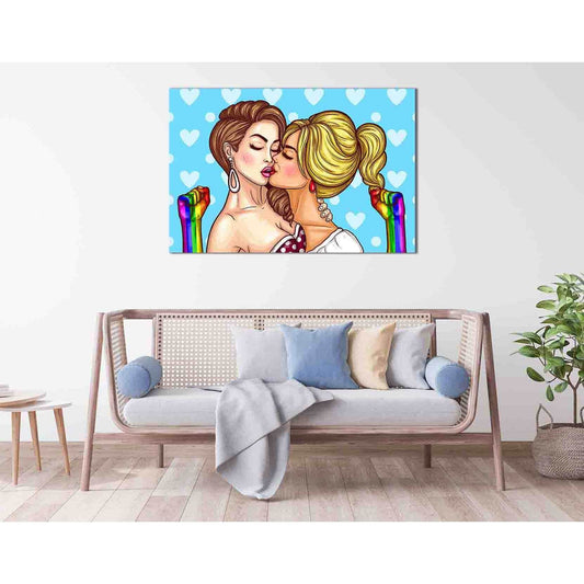 Lesbian couple kissing №2129 Ready to Hang Canvas PrintCanvas art arrives ready to hang, with hanging accessories included and no additional framing required. Every canvas print is hand-crafted, made on-demand at our workshop and expertly stretched around