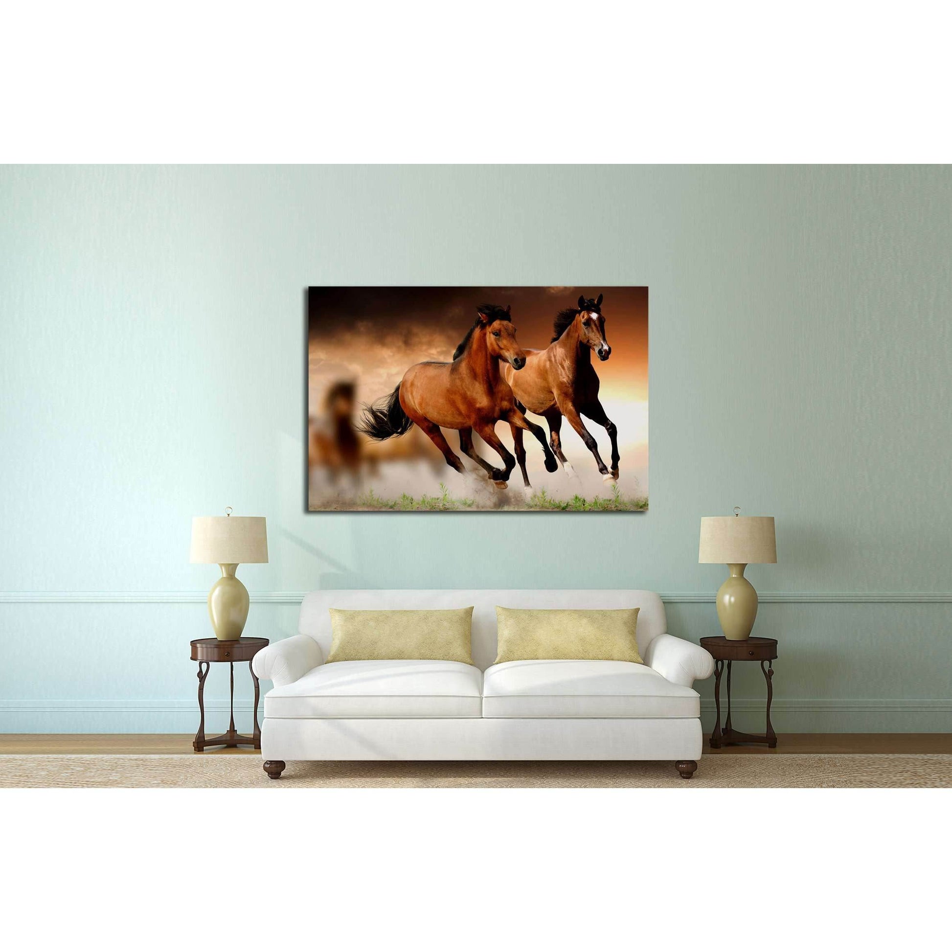 Two running horses canvas set №5000Canvas art arrives ready to hang, with hanging accessories included and no additional framing required. Every canvas print is hand-crafted, made on-demand at our workshop and expertly stretched around 100% North American