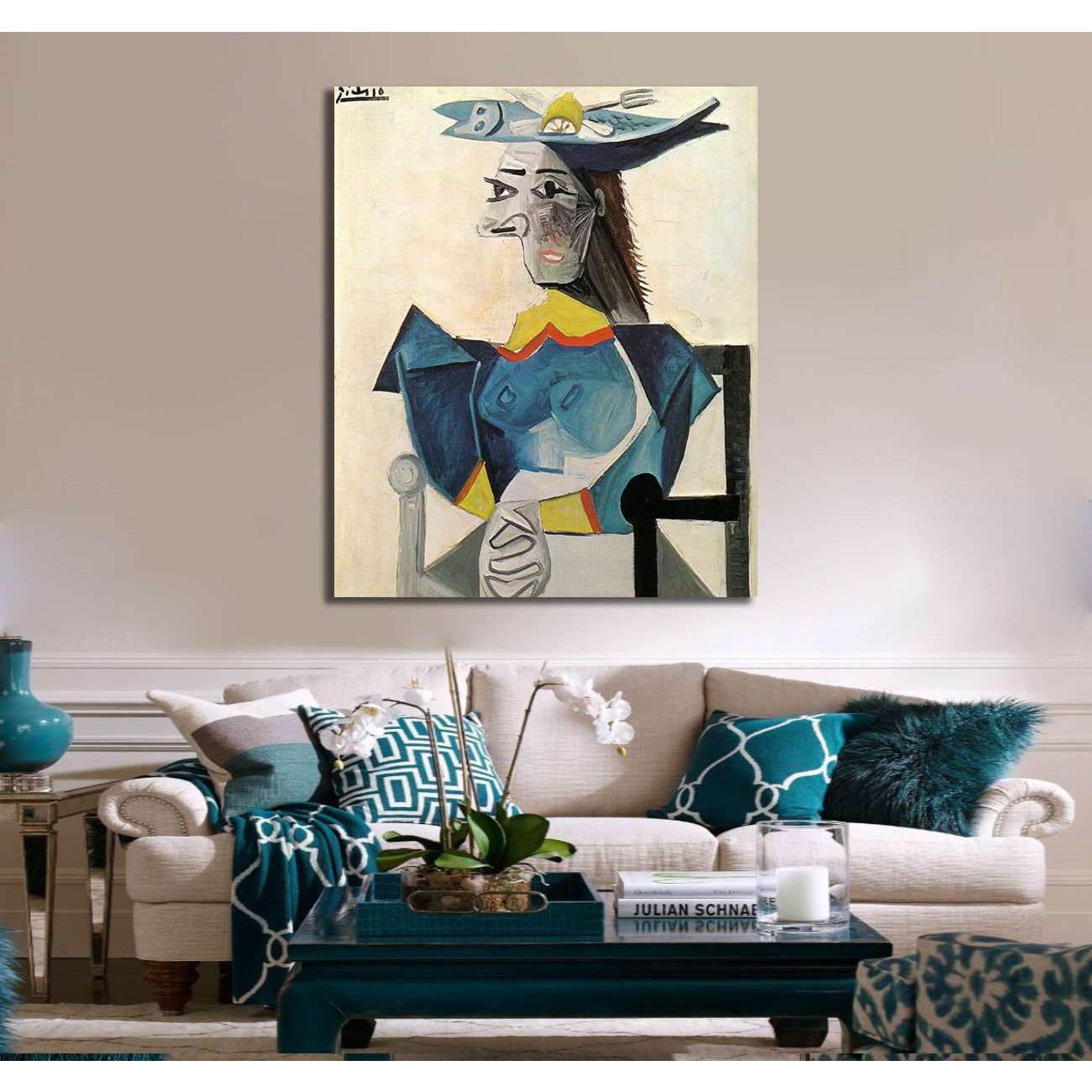 Pablo Picasso, Woman in a fish hat - Canvas printCanvas art arrives ready to hang, with hanging accessories included and no additional framing required. Every canvas print is hand-crafted, made on-demand at our workshop and expertly stretched around 100%
