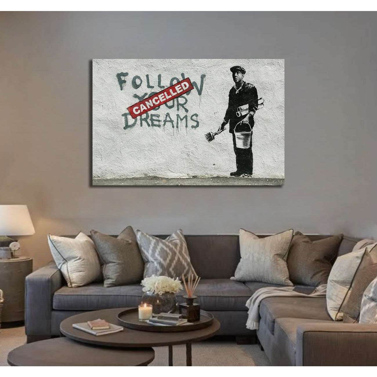 Banksy follow your dreams - Canvas printCanvas art arrives ready to hang, with hanging accessories included and no additional framing required. Every canvas print is hand-crafted, made on-demand at our workshop and expertly stretched around 100% North Ame
