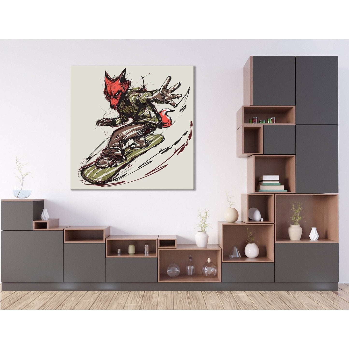 Fox On The Snowboard, Winter Sport №04426 Ready To Hang Canvas PrintCanvas art arrives ready to hang, with hanging accessories included and no additional framing required. Every canvas print is hand-crafted, made on-demand at our workshop and expertly str