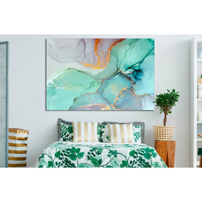 Teal Marble Artwork Ready to Hang Canvas PrintA meditative abstract print, "Teal Marble" fuses Impressionistic watercolor blotting with scrolling marble details and dashes of brushwork to create a dynamic yet soothing piece. Marbled and streaked white and