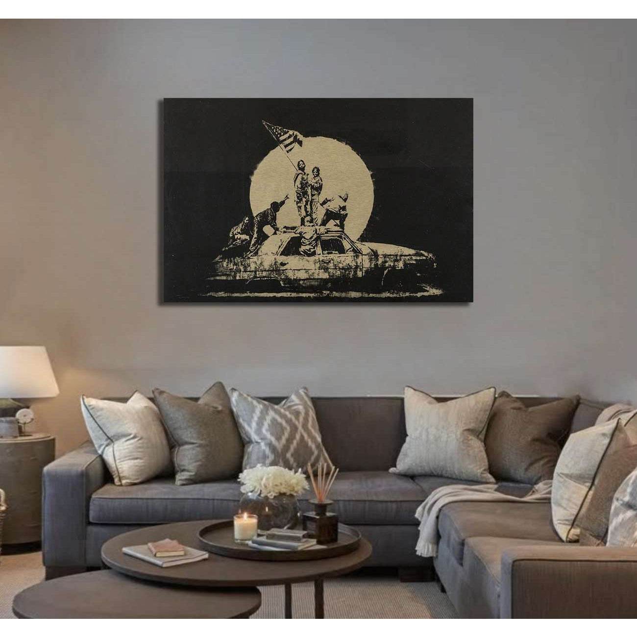 Banksy gold flag - Canvas printCanvas art arrives ready to hang, with hanging accessories included and no additional framing required. Every canvas print is hand-crafted, made on-demand at our workshop and expertly stretched around 100% North American Pin