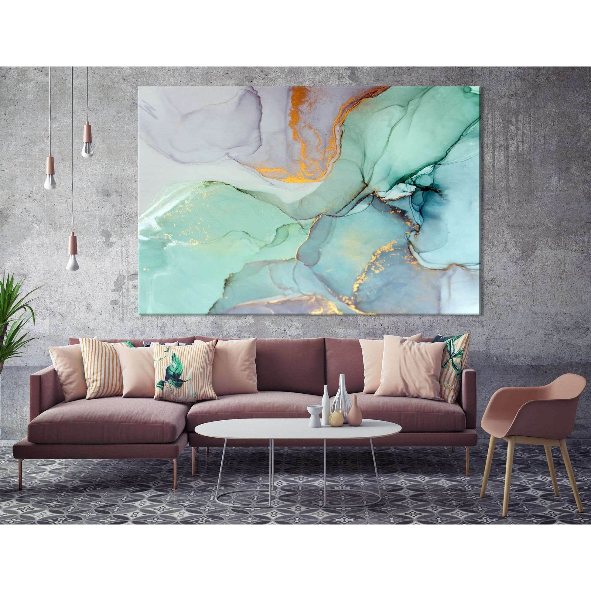 Teal Marble Artwork Ready to Hang Canvas PrintA meditative abstract print, "Teal Marble" fuses Impressionistic watercolor blotting with scrolling marble details and dashes of brushwork to create a dynamic yet soothing piece. Marbled and streaked white and