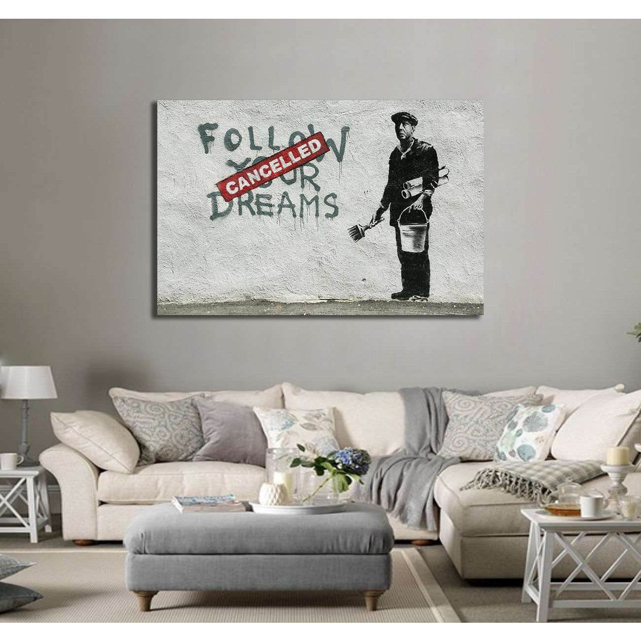 Banksy follow your dreams - Canvas printCanvas art arrives ready to hang, with hanging accessories included and no additional framing required. Every canvas print is hand-crafted, made on-demand at our workshop and expertly stretched around 100% North Ame
