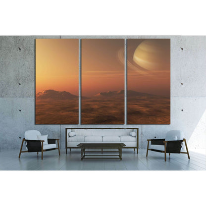 A 3D illustration of a gas giant Planet (Saturn), from a nearby planet or moon №2432 Ready to Hang Canvas Print - Zellart Canvas Prints ALL_Products, s-2432