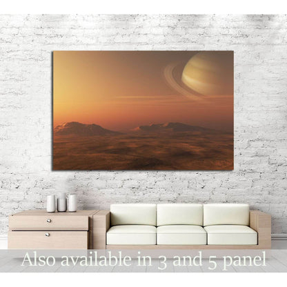 A 3D illustration of a gas giant Planet (Saturn), from a nearby planet or moon №2432 Ready to Hang Canvas Print - Zellart Canvas Prints ALL_Products, s-2432