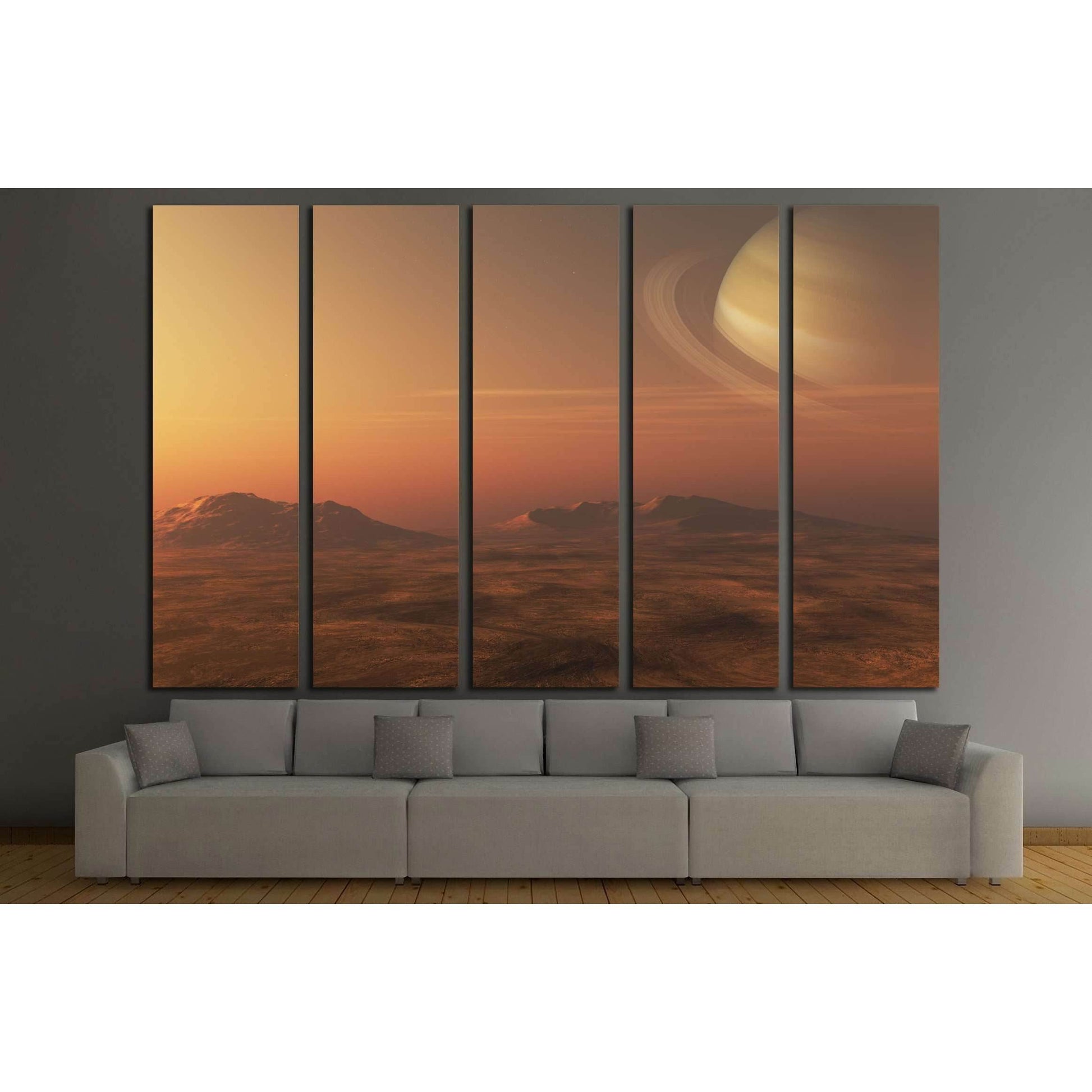 A 3D illustration of a gas giant Planet (Saturn), from a nearby planet or moon №2432 Ready to Hang Canvas Print - Zellart Canvas Prints ALL_Products, s-2432
