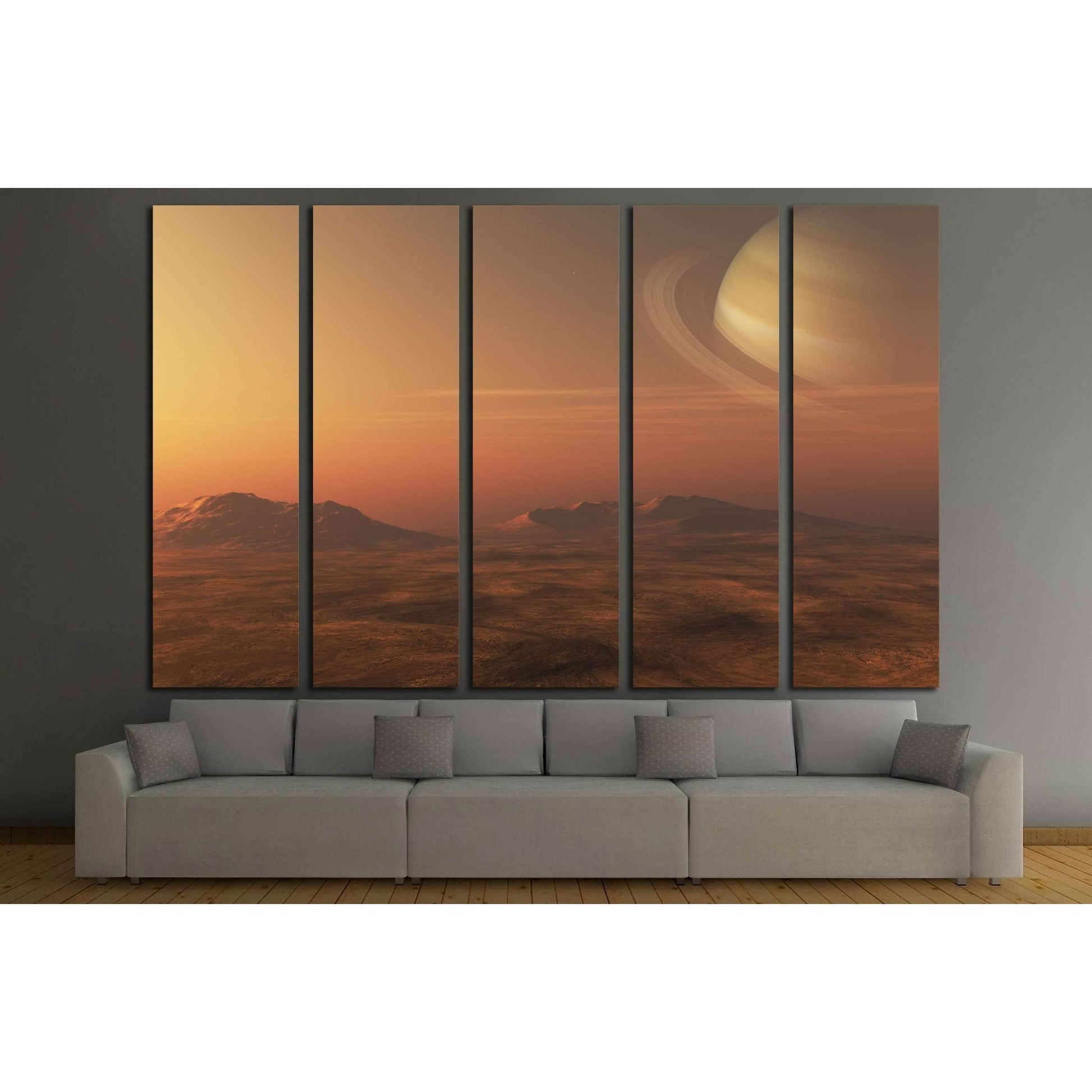 A 3D illustration of a gas giant Planet (Saturn), from a nearby planet or moon №2432 Ready to Hang Canvas PrintCanvas art arrives ready to hang, with hanging accessories included and no additional framing required. Every canvas print is hand-crafted, made