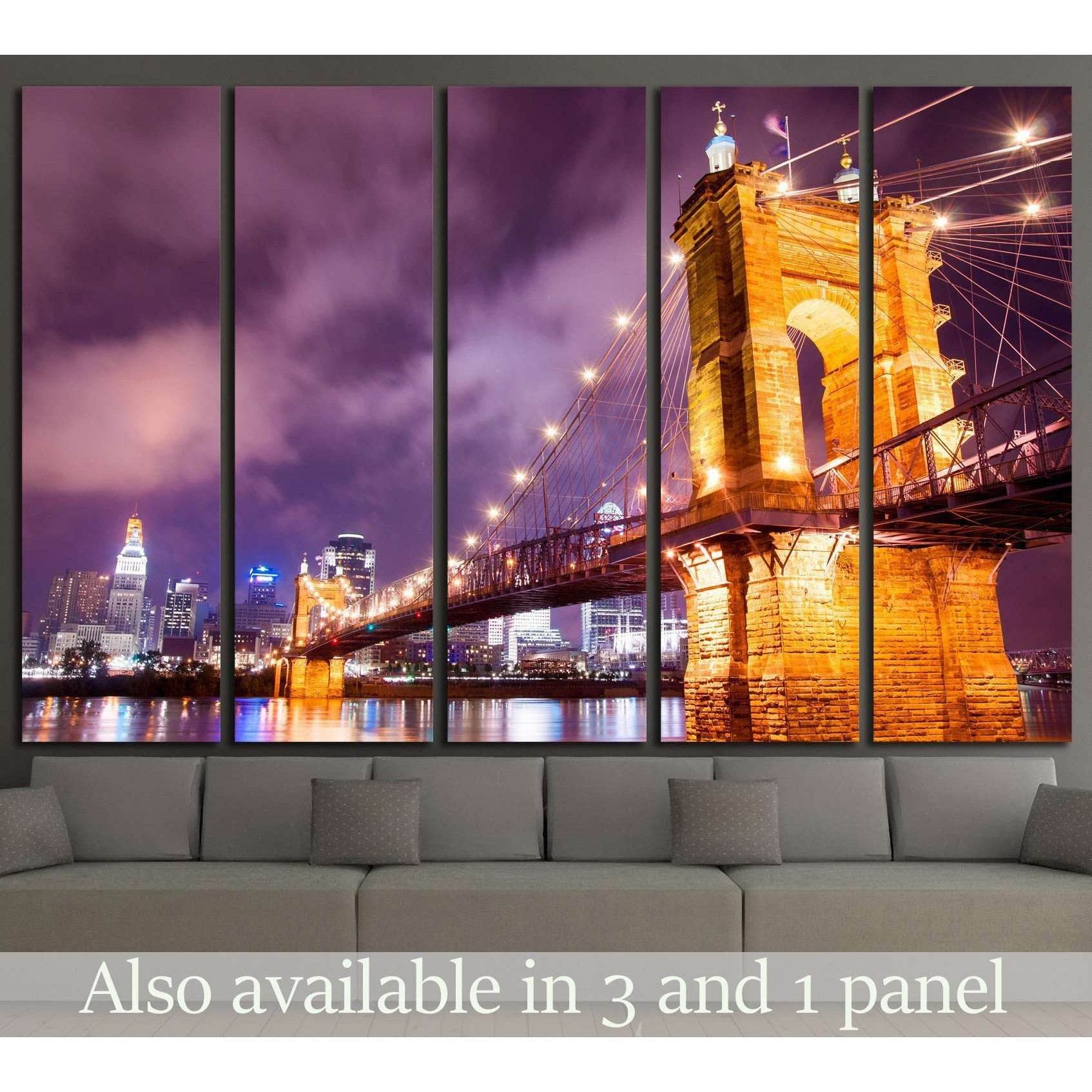 A beautiful aged bridge by the Cincinnati skyline №1673 Ready to Hang Canvas Print - Zellart Canvas Prints ALL_Products, s-1673