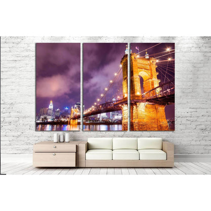 A beautiful aged bridge by the Cincinnati skyline №1673 Ready to Hang Canvas Print - Zellart Canvas Prints ALL_Products, s-1673