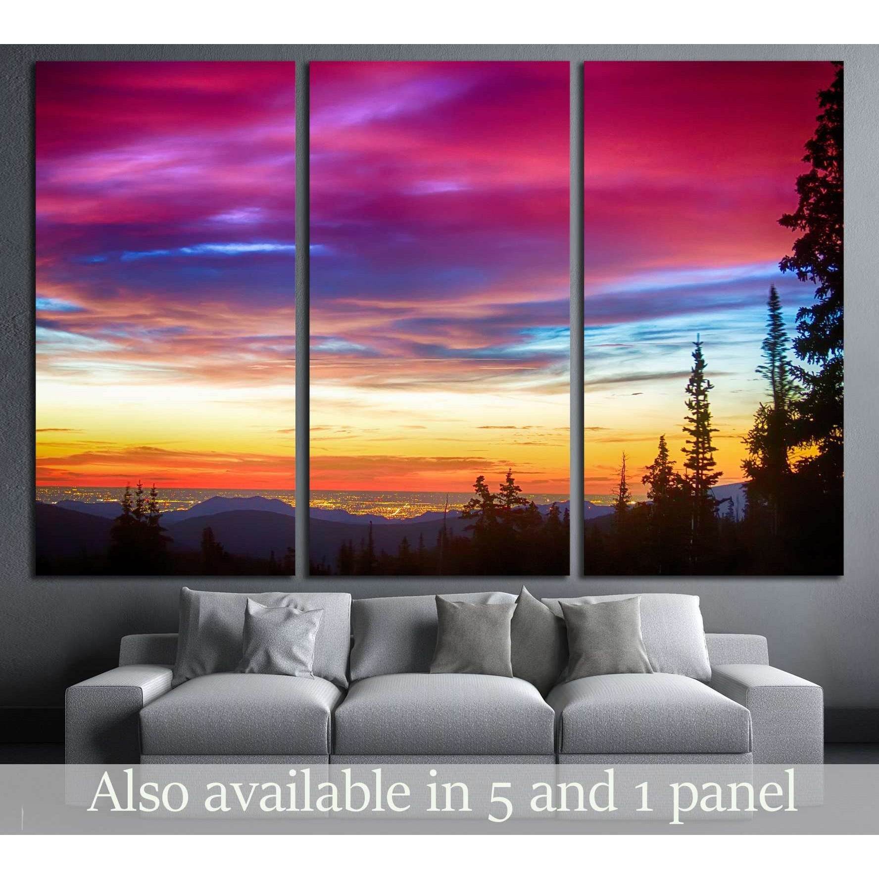 A beautiful colorful epic sunrise over the city lights of Boulder Colorado №2699 Ready to Hang Canvas Print - Zellart Canvas Prints ALL_Products, s-2699