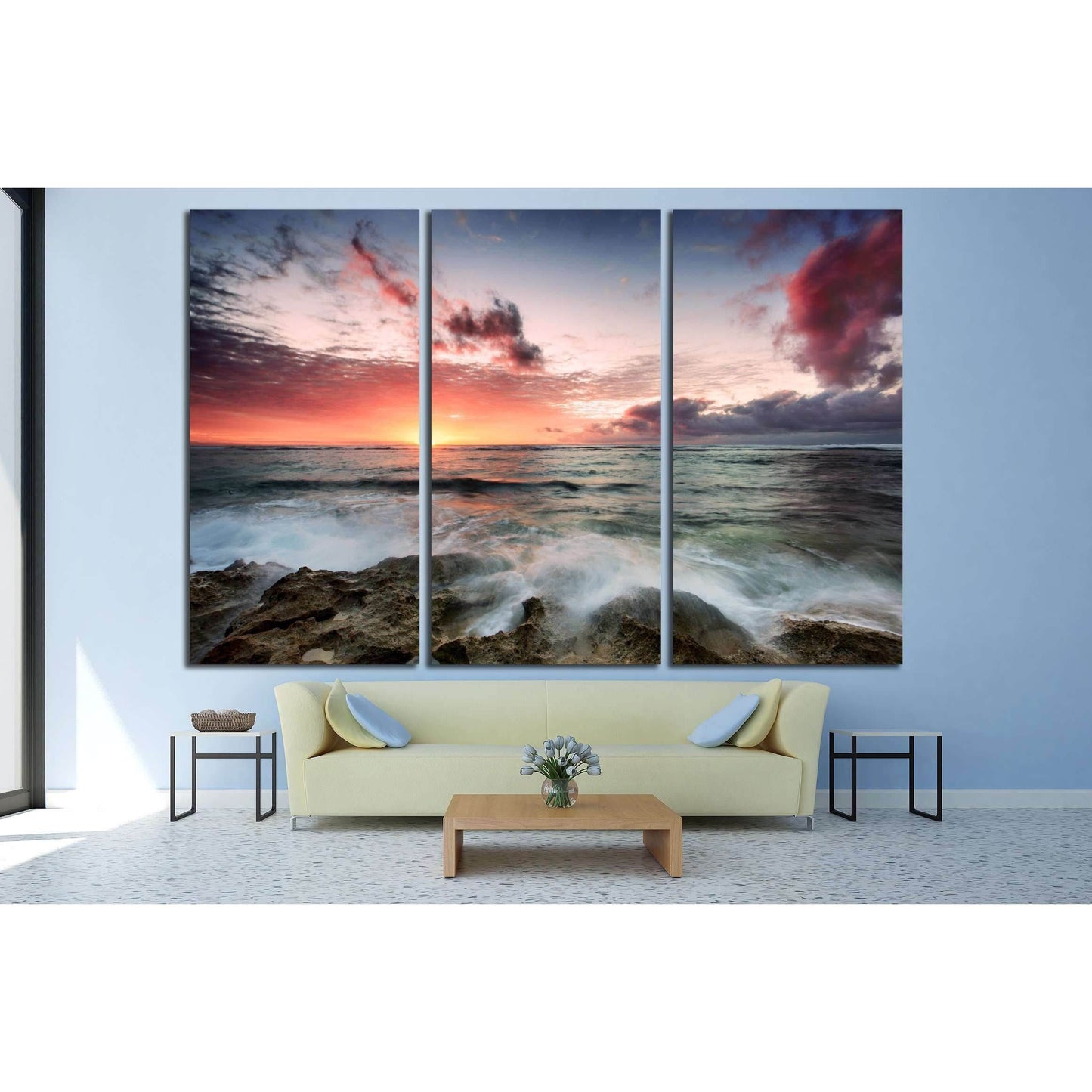 A cloudy sunset as waves crash over rocks №2823 Ready to Hang Canvas PrintCanvas art arrives ready to hang, with hanging accessories included and no additional framing required. Every canvas print is hand-crafted, made on-demand at our workshop and expert