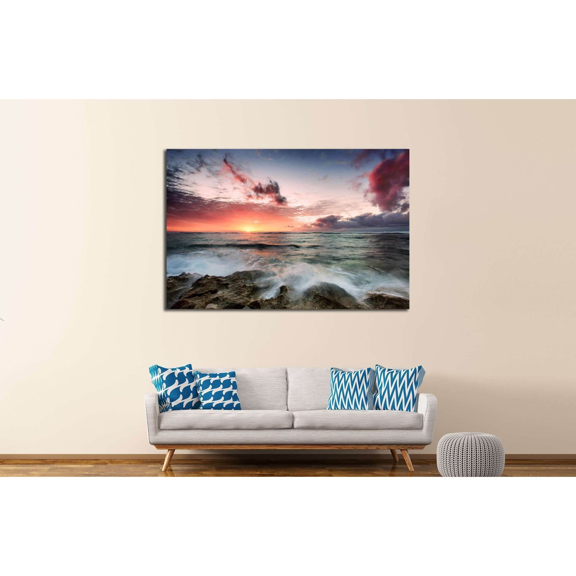 A cloudy sunset as waves crash over rocks №2823 Ready to Hang Canvas Print - Zellart Canvas Prints ALL_Products, s-2823