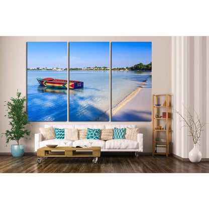 A colorful Jamaican boat floating along the shores of Bloody Bay, Negril №1413 Ready to Hang Canvas PrintCanvas art arrives ready to hang, with hanging accessories included and no additional framing required. Every canvas print is hand-crafted, made on-de