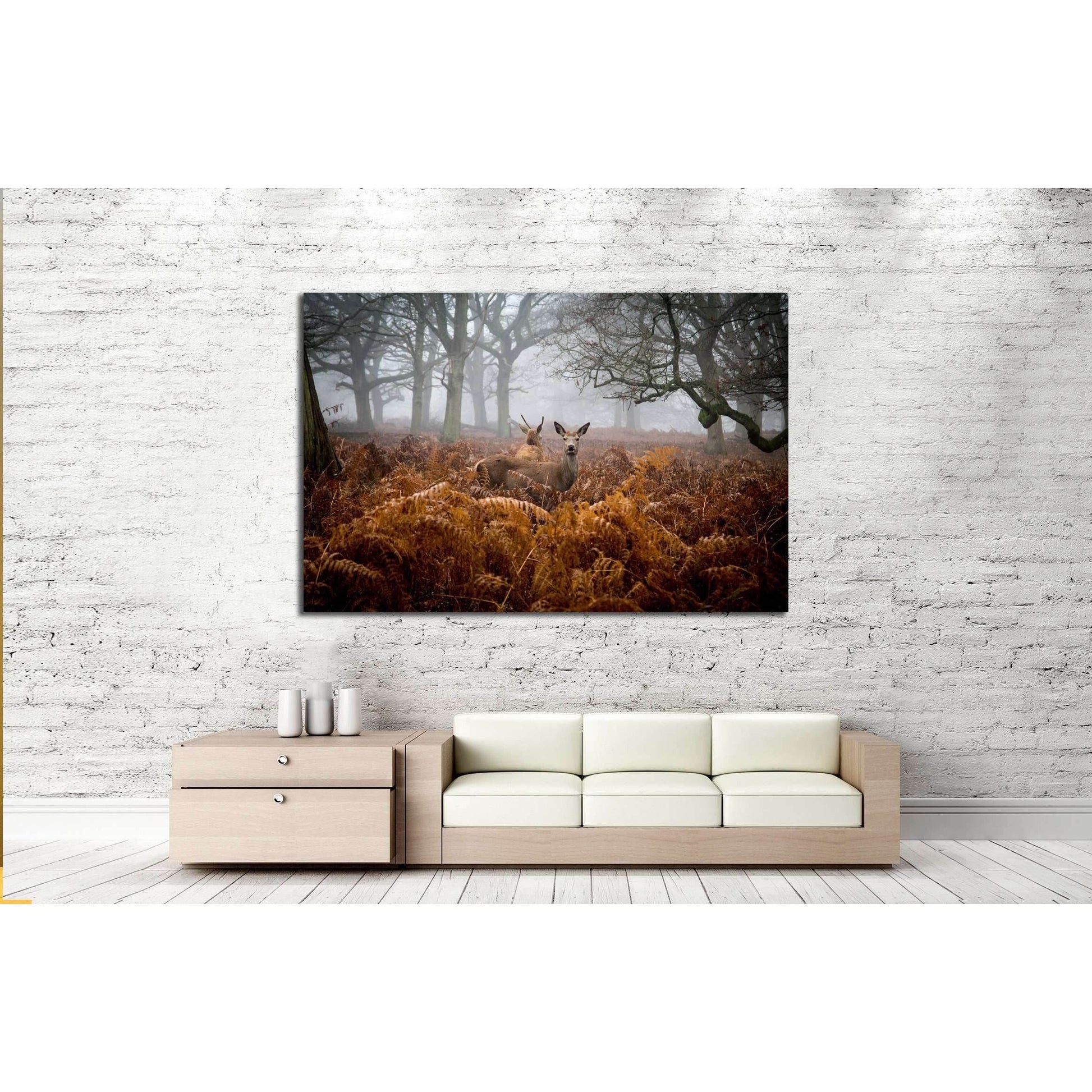 A Deer in the fog, Richmond Park, London №2379 Ready to Hang Canvas Print - Zellart Canvas Prints ALL_Products, s-2379