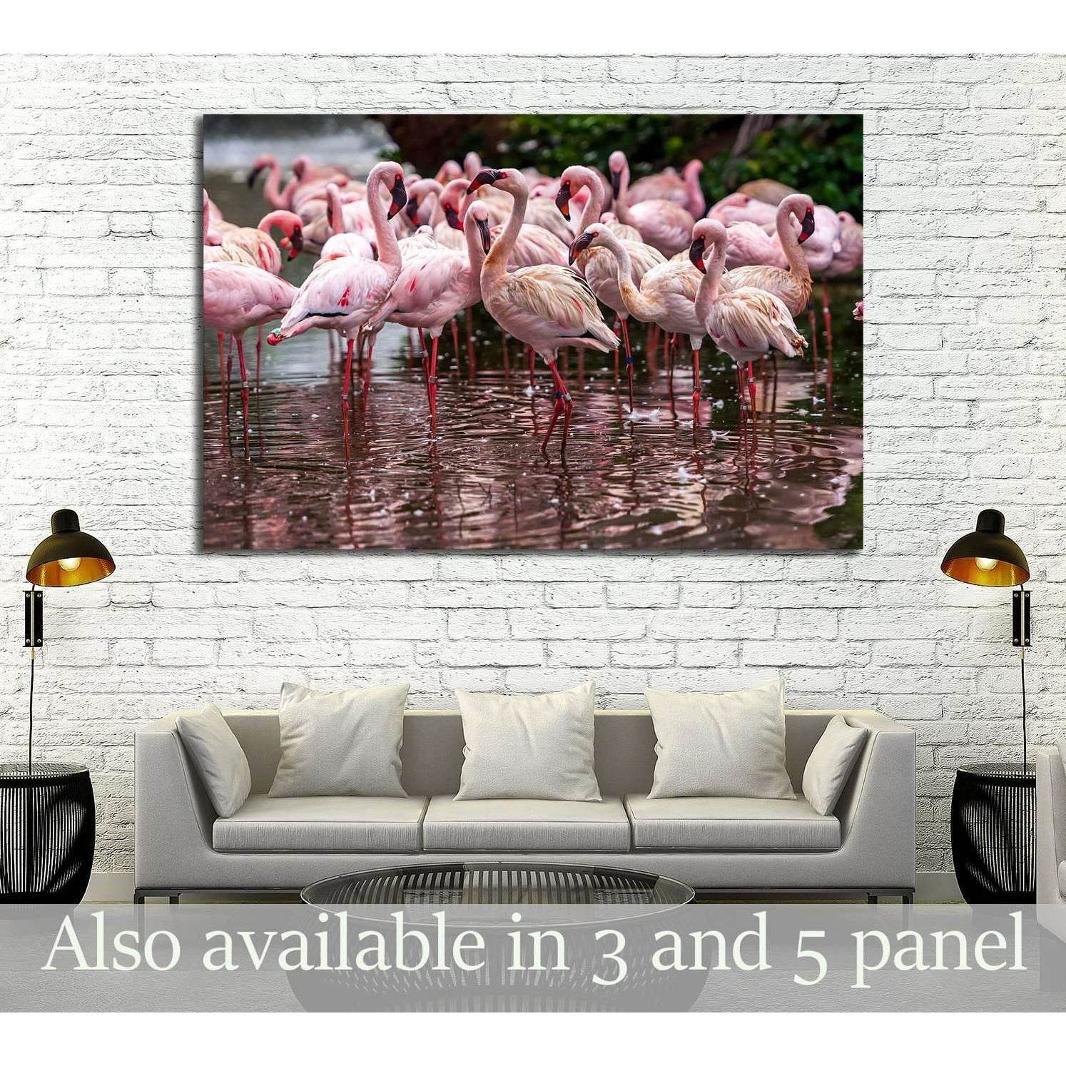A flock of pink flamingos and reflection in the water №2795 Ready to Hang Canvas PrintCanvas art arrives ready to hang, with hanging accessories included and no additional framing required. Every canvas print is hand-crafted, made on-demand at our worksho