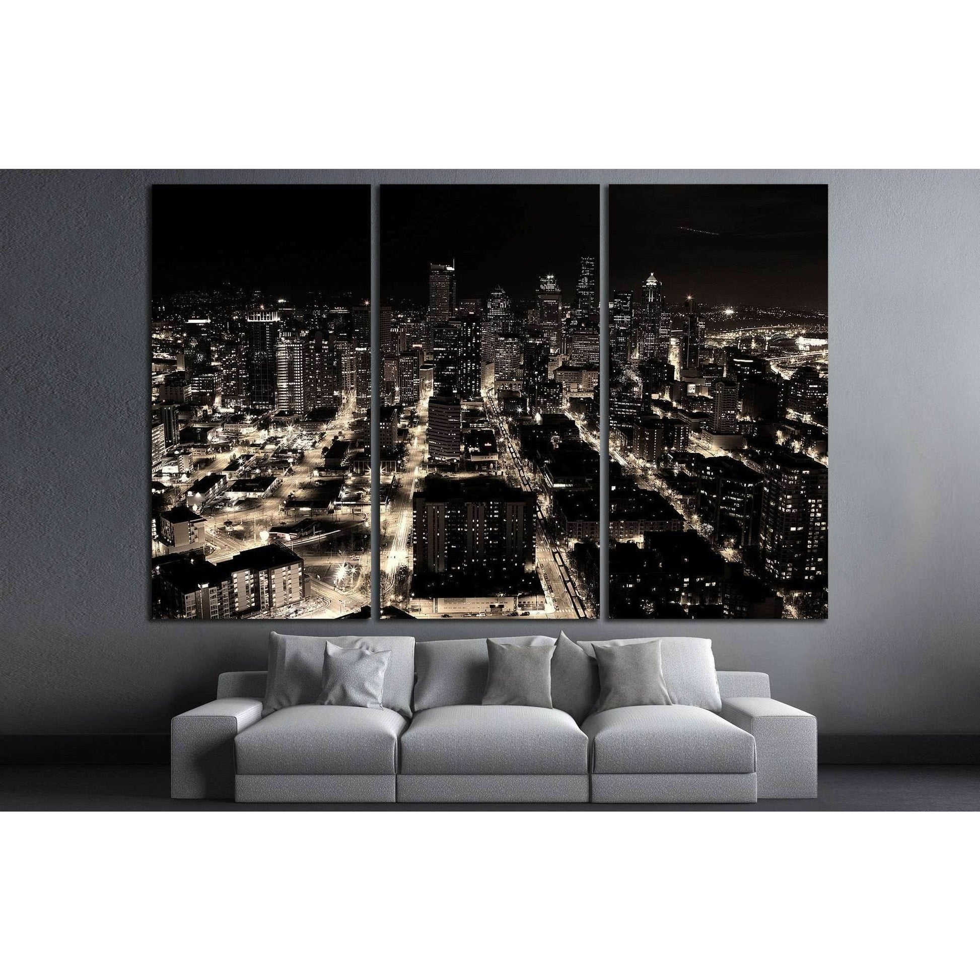 A night shot of the city of Seattle, US №1368 Ready to Hang Canvas Print - Zellart Canvas Prints ALL_Products, s-1368