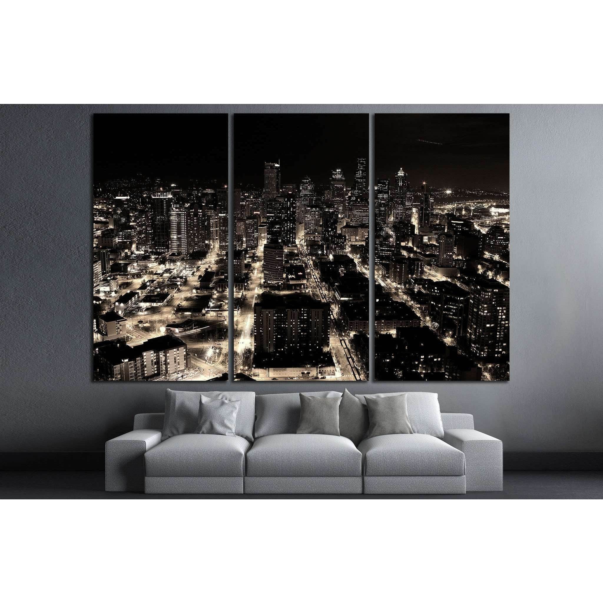 A night shot of the city of Seattle, US №1368 Ready to Hang Canvas Print