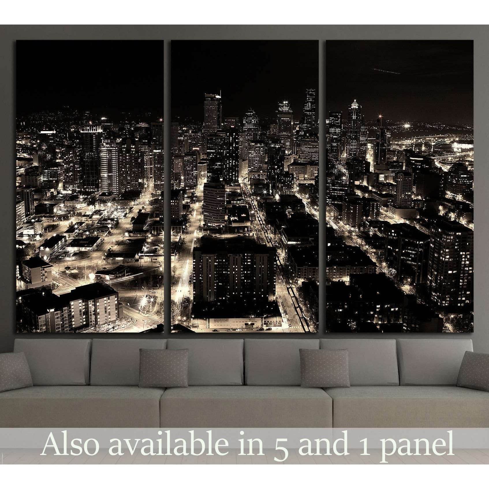 A night shot of the city of Seattle, US №1368 - canvas print wall art by Zellart