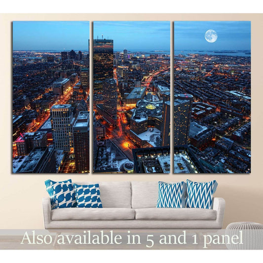 A Rising moon over the city of Boston №1442 Ready to Hang Canvas Print - Zellart Canvas Prints ALL_Products, s-1442