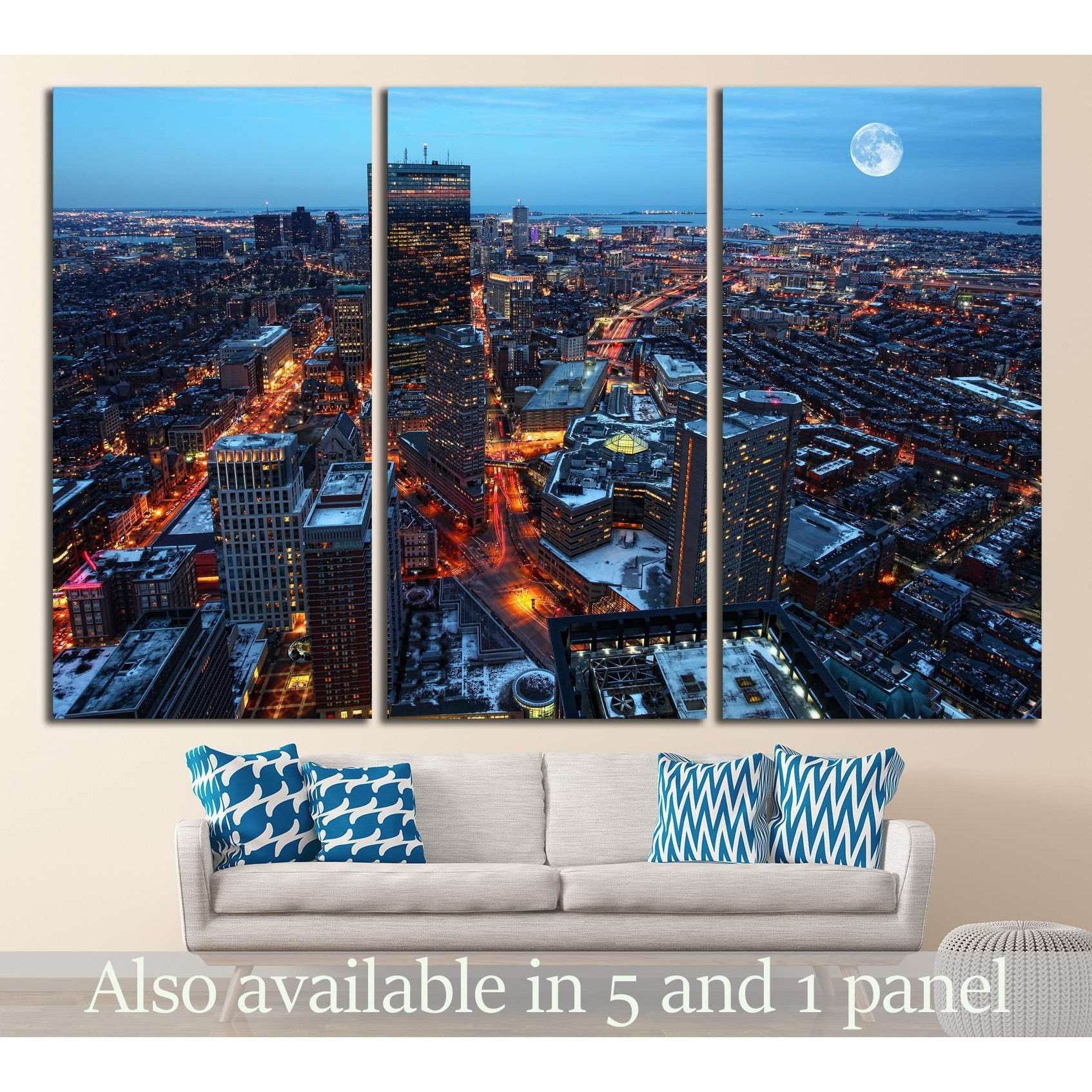 A Rising moon over the city of Boston №1442 Ready to Hang Canvas Print