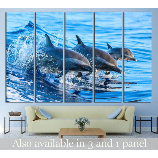 A spotted dolphin family leaping out of the clear blue Hawaii waters №2356 Ready to Hang Canvas Print - Zellart Canvas Prints ALL_Products, s-2356