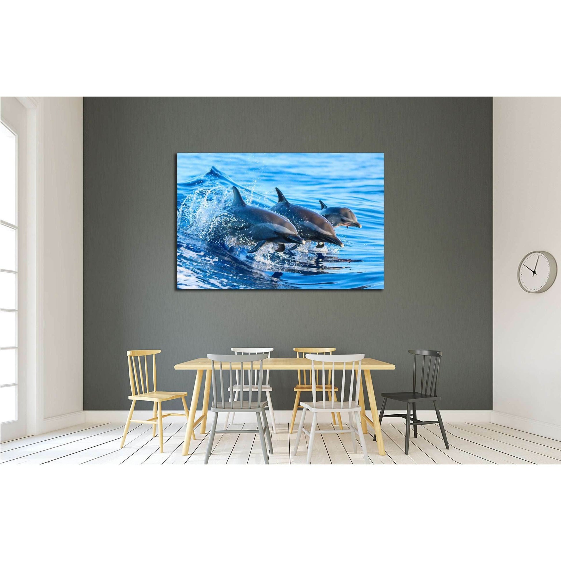 A spotted dolphin family leaping out of the clear blue Hawaii waters №2356 Ready to Hang Canvas PrintCanvas art arrives ready to hang, with hanging accessories included and no additional framing required. Every canvas print is hand-crafted, made on-demand