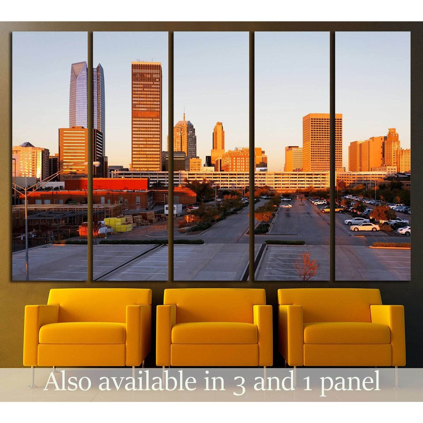 A view of the skyline of Oklahoma City at sunrise. №2636 Ready to Hang Canvas Print - Zellart Canvas Prints ALL_Products, s-2636