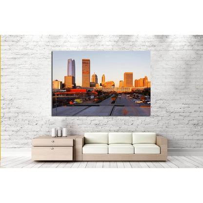A view of the skyline of Oklahoma City at sunrise. №2636 Ready to Hang Canvas Print - Zellart Canvas Prints ALL_Products, s-2636