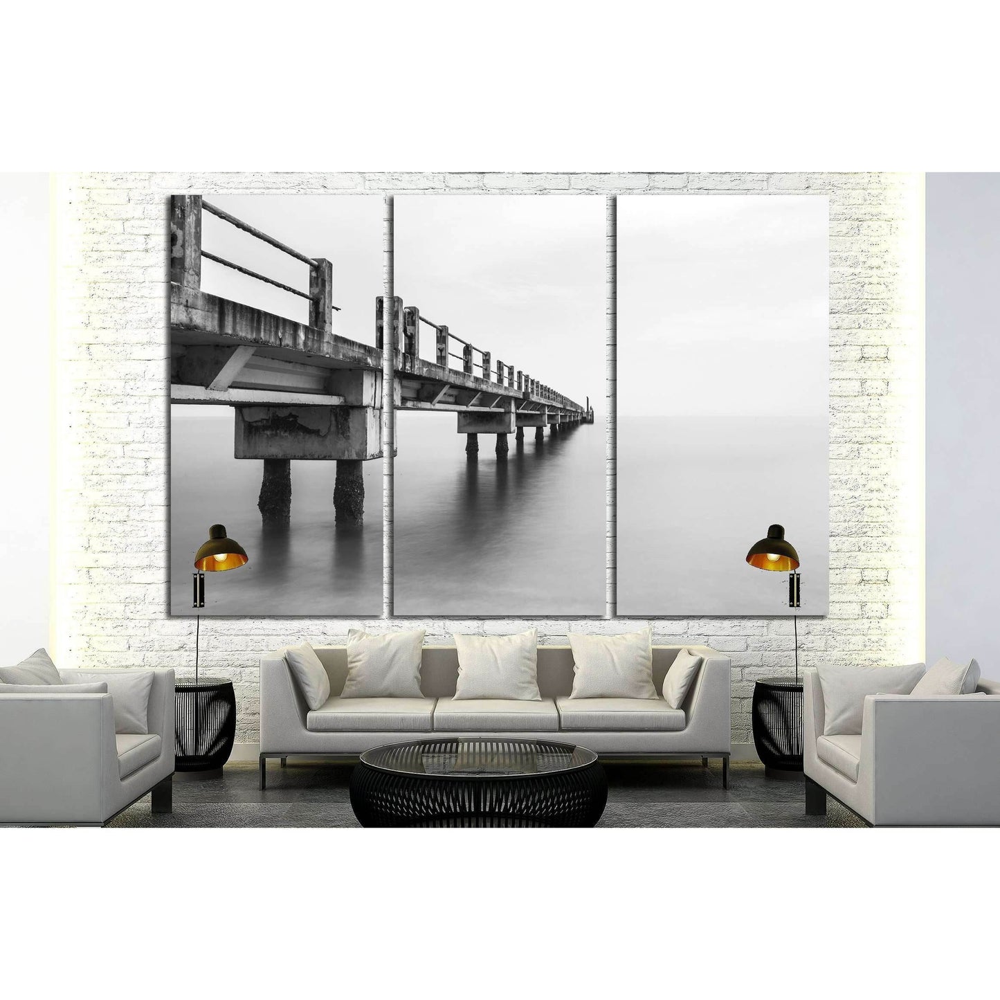 Abandoned Jetty, Long Exposure Black And White №3173 Ready to Hang Canvas Print - Zellart Canvas Prints ALL_Products, s-3173