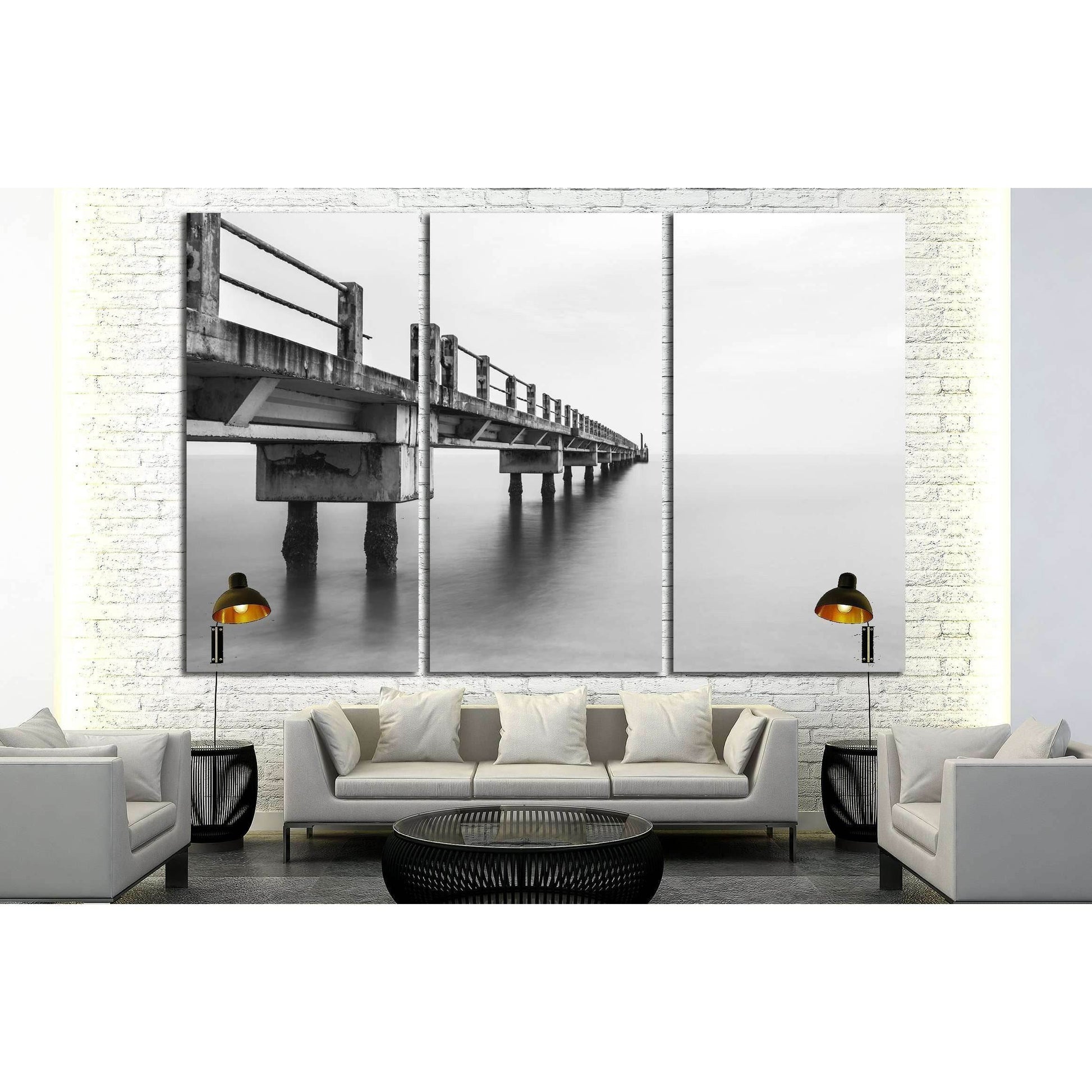 Abandoned Jetty, Long Exposure Black And White №3173 Ready to Hang Canvas Print - Zellart Canvas Prints ALL_Products, s-3173