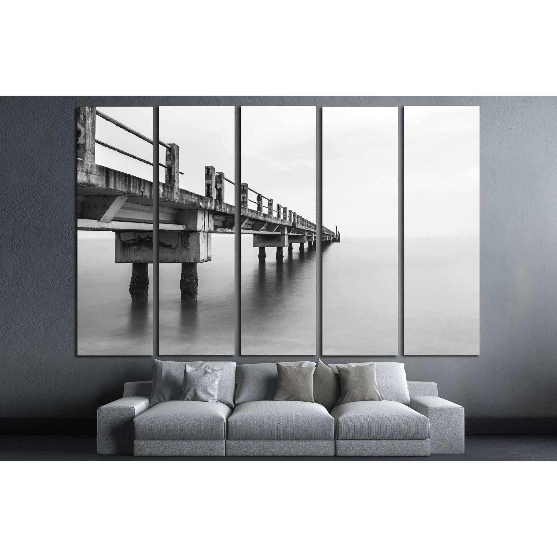 Abandoned Jetty, Long Exposure Black And White №3173 Ready to Hang Canvas Print - Zellart Canvas Prints ALL_Products, s-3173