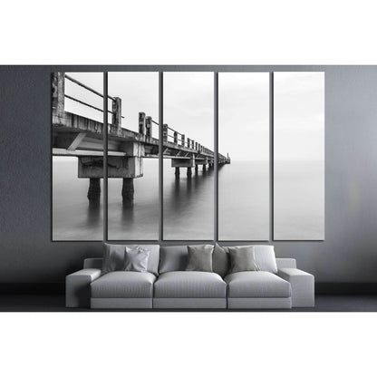 Abandoned Jetty, Long Exposure Black And White №3173 Ready to Hang Canvas Print - Zellart Canvas Prints ALL_Products, s-3173