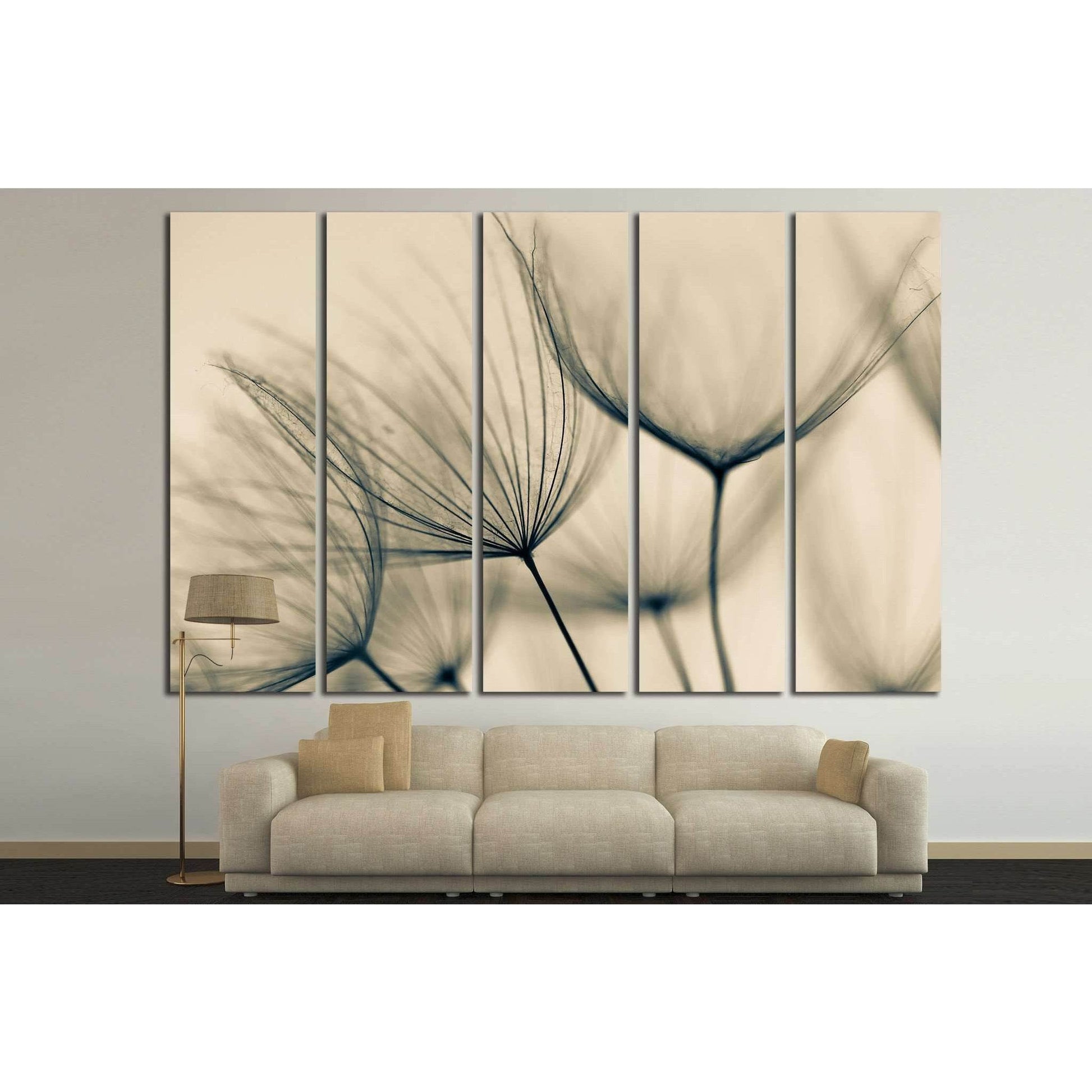Abstract Neutral Tone Dandelion Wall Art for Minimalist InteriorsThis canvas print features an artistic close-up of dandelion seeds, rendered in soft monochrome tones that highlight the delicate structure of each filament. The abstract nature and gentle a
