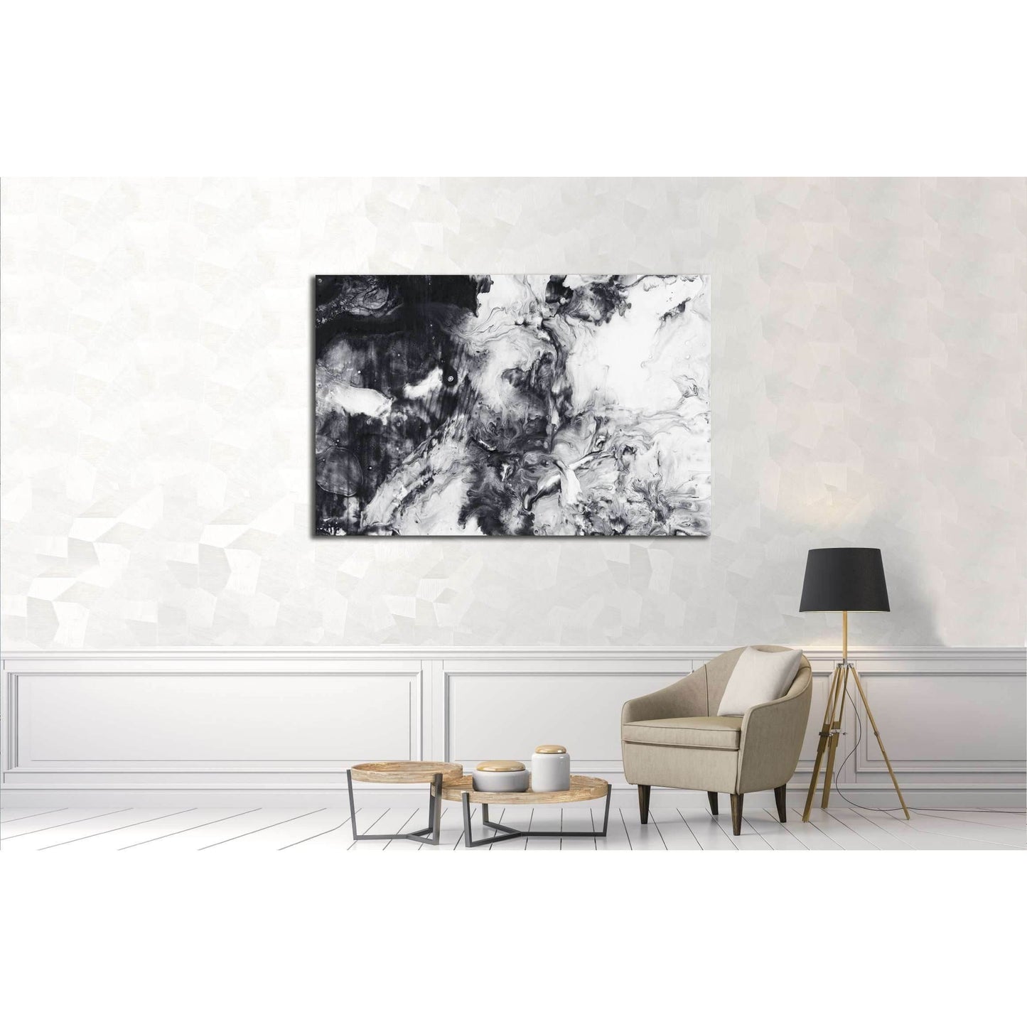 Abstract hand painted black and white background, acrylic painting on canvas, wallpaper, texture №2565 Ready to Hang Canvas Print - Zellart Canvas Prints ALL_Products, s-2565